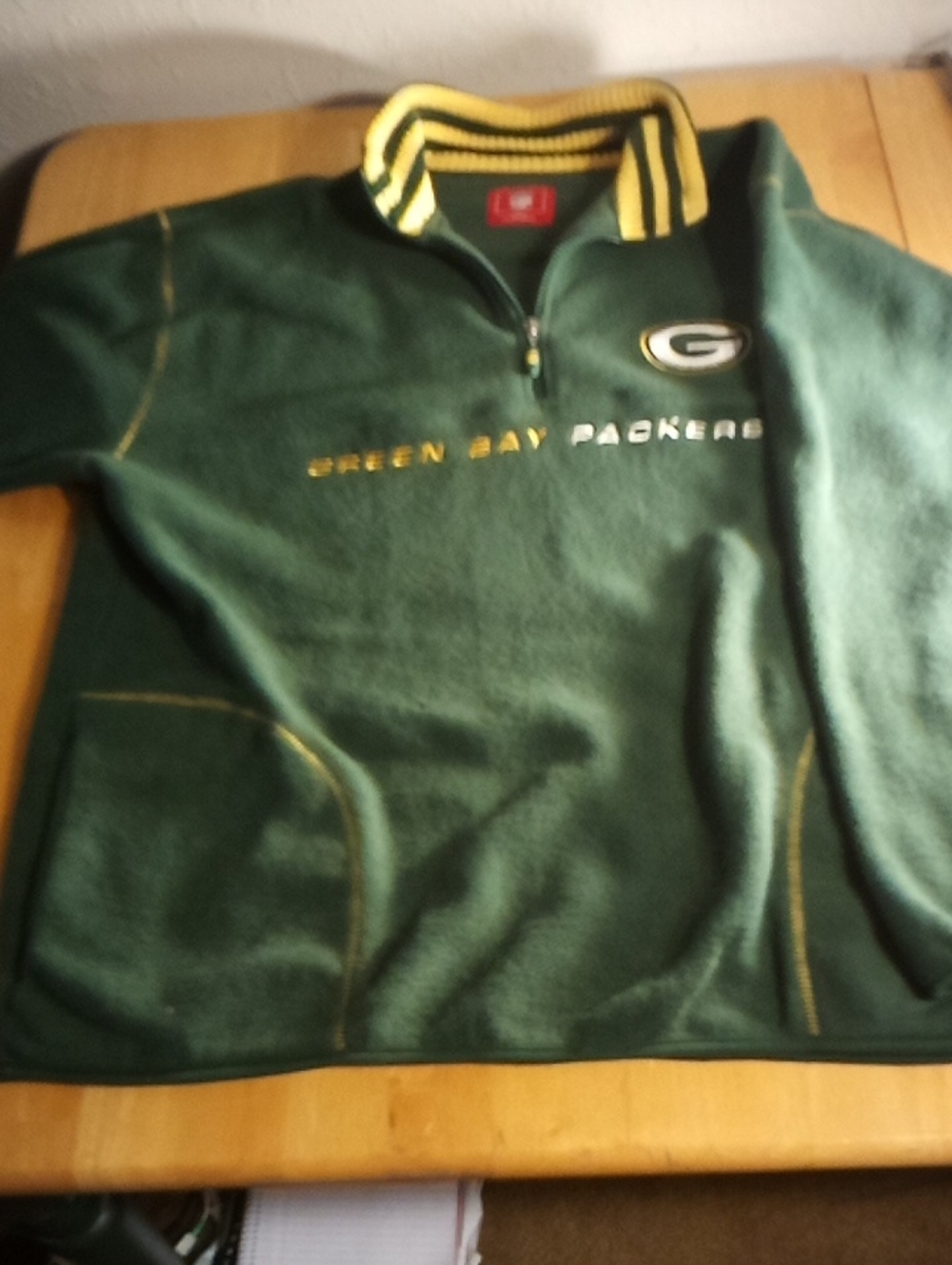 NFL Green Bay Packers Green and Gold Quarter-Zip Fleece Pullover Vintage